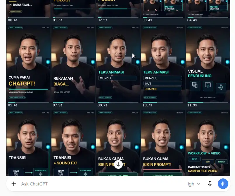 Cuplikan layar asli workflow Lumina Motion di ChatGPT